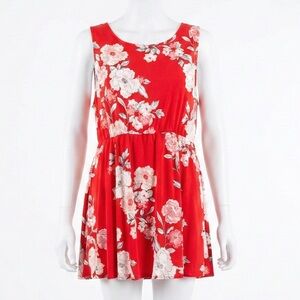 Torrid Red Floral Sleeveless Super Soft Babydoll Tunic Top Size 0 Large 12 Scoop